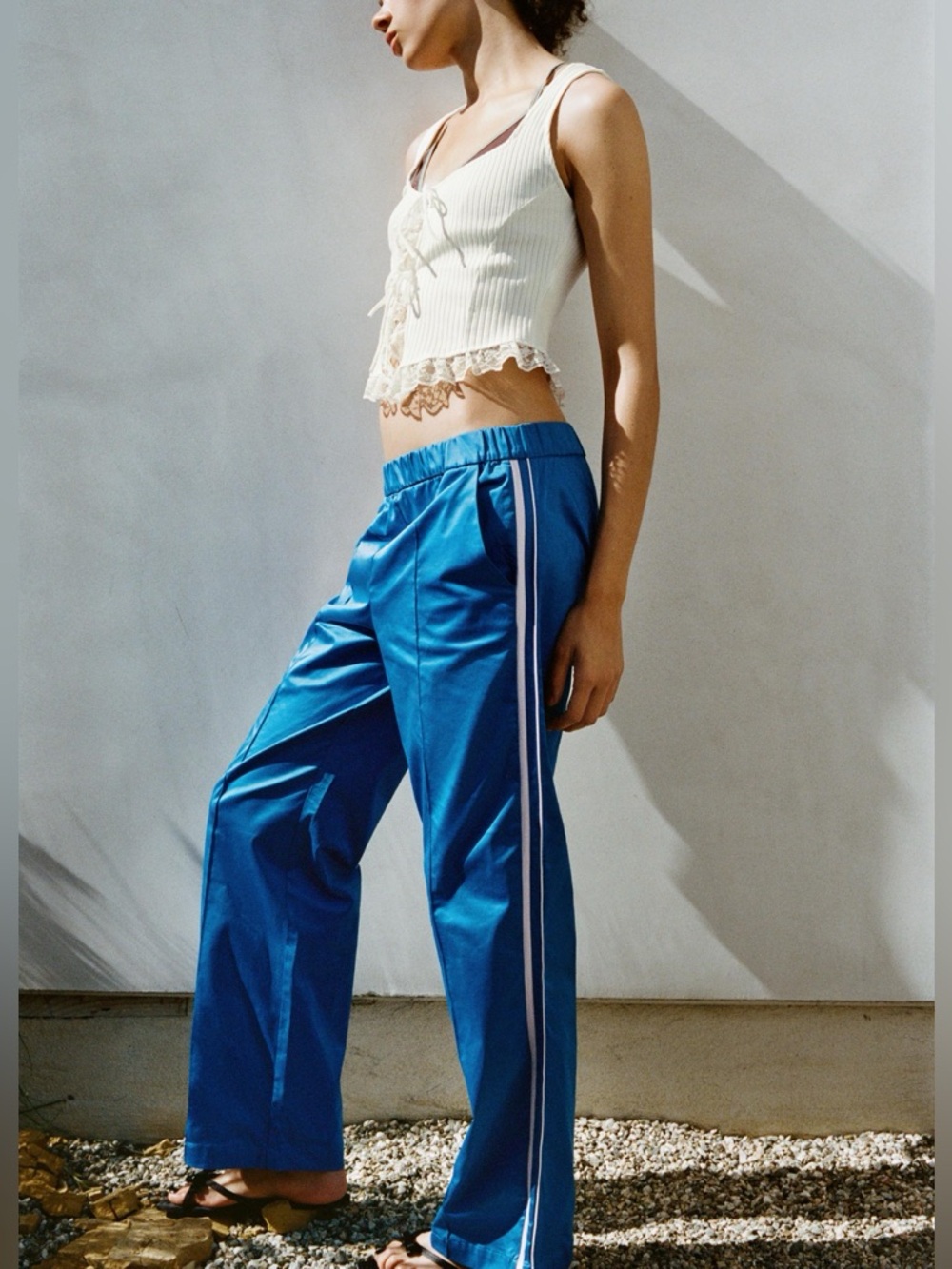 Zara Blue Satin Stripped Track Pants